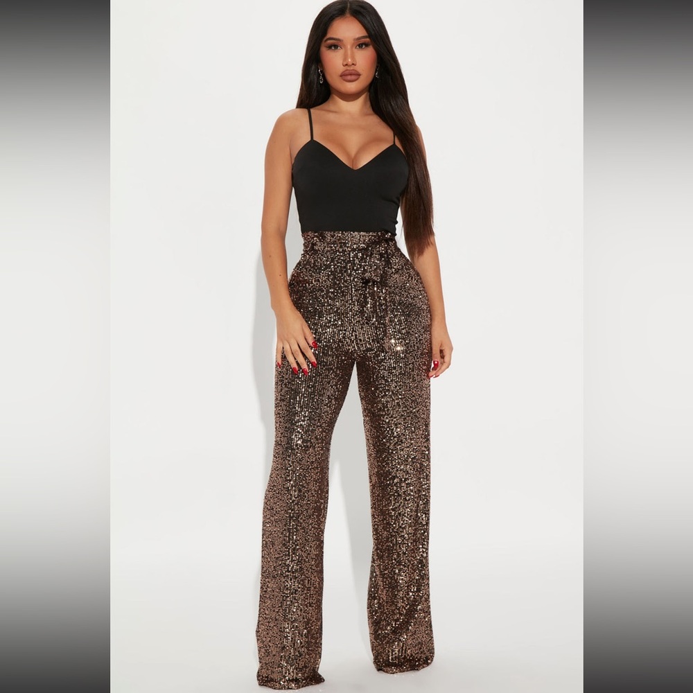 Fashion Nova Dressed To Impress Sequin Jumpsuit - Gold